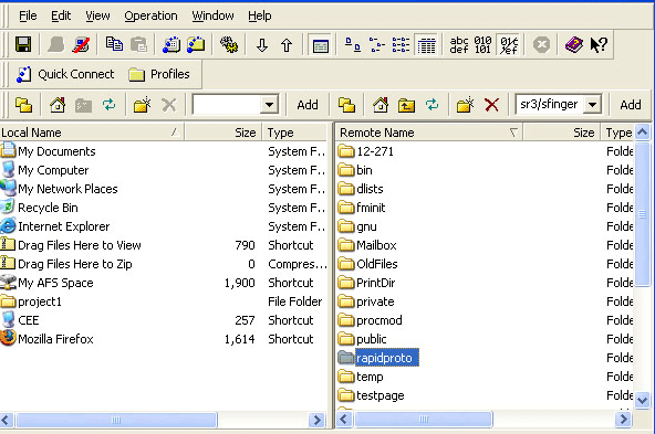 Navigating to rapidproto folder on afs