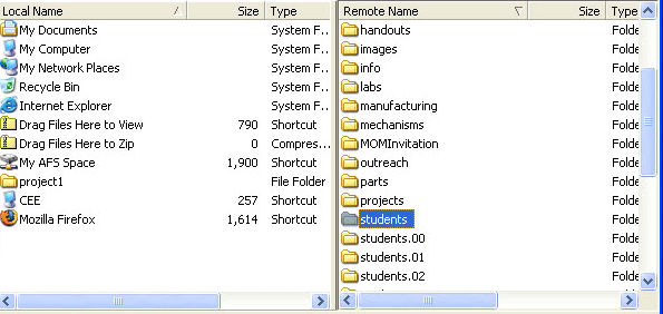 navigating to the students folder